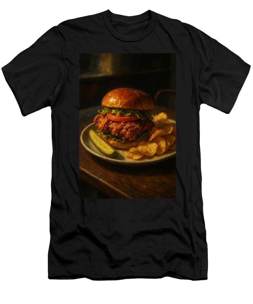 Crispy Chicken Sandwich with Chips James Spears T-Shirt