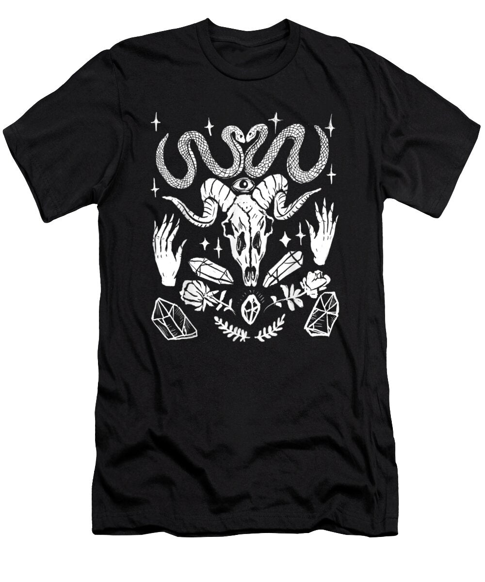 Crystals Animal Skull Snakes Nature Witchy Gothic Shannon Nelson Art T-Shirt