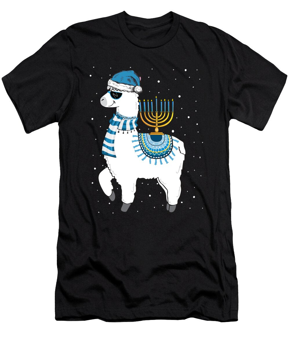 Cunning Menorah Hanukkah Llama Cute Alpaca Chanukah Christmas Pajama Long Sleeve Retro Ezone Prints T-Shirt