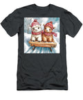 Cute Alpaca Friends Sledding in the Snow Winter Watercolor Illustration Rhys Jacobson T-Shirt