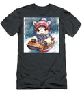 Cute Alpaca Sledding in Winter Wonderland Watercolor Illustration Rhys Jacobson T-Shirt