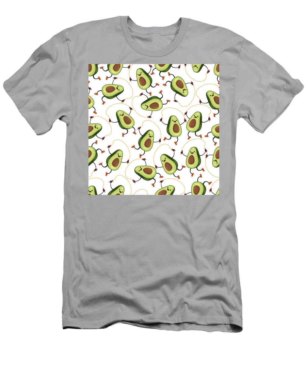 Cute Avocado Character Makes the Jump Rope Exercises Pattern Julien T-Shirt