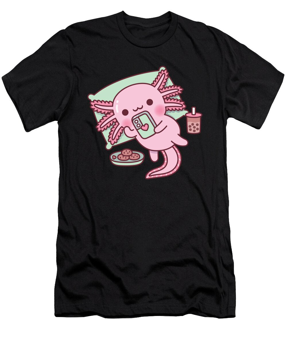 Cute Axolotl Chilling with Handphone Boba Tea Yvonne Alfie T-Shirt