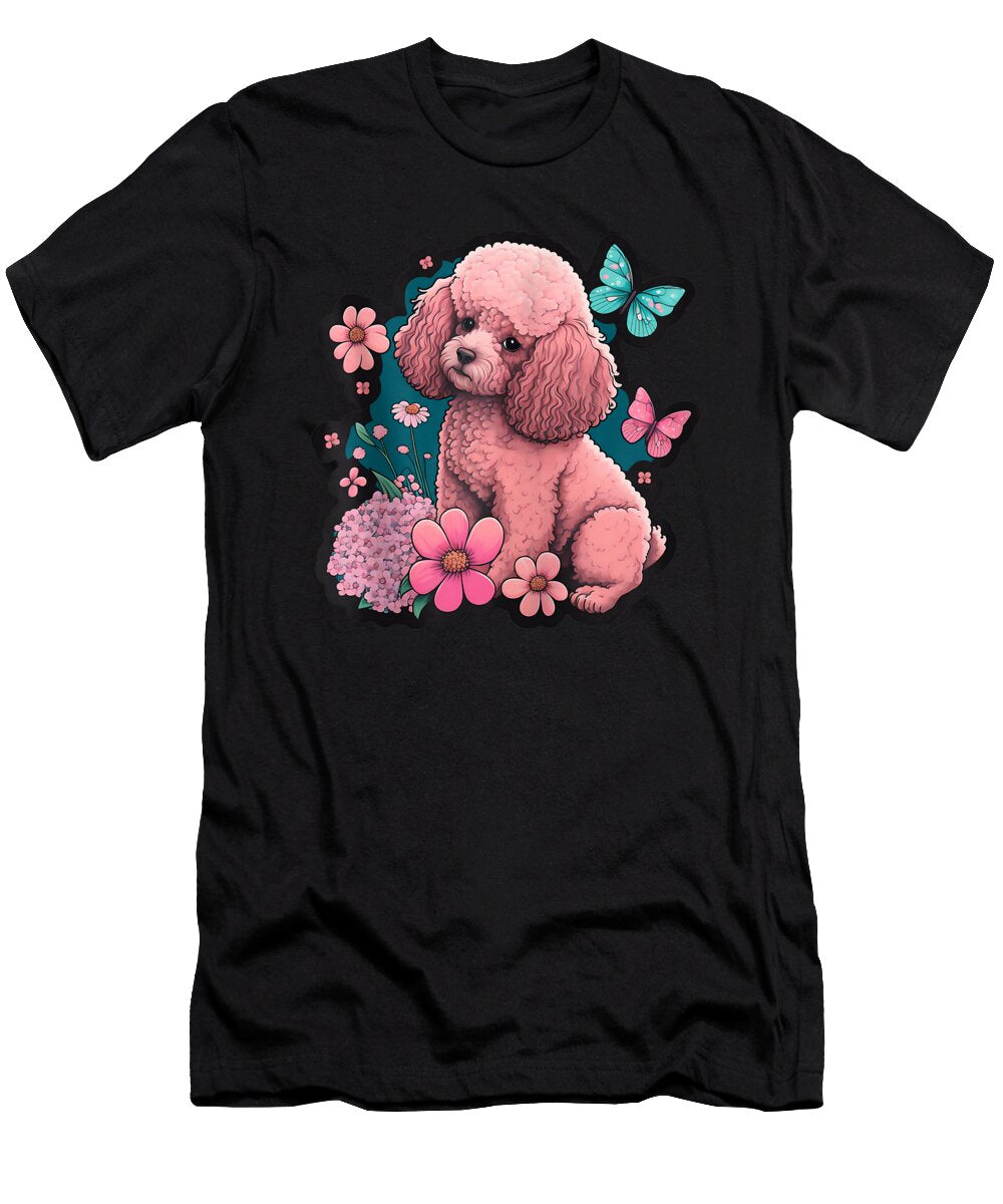 Cute Baby Poodle Dog Puppy Butterflies Retro Sticker Style Zip Dhbubble T-Shirt