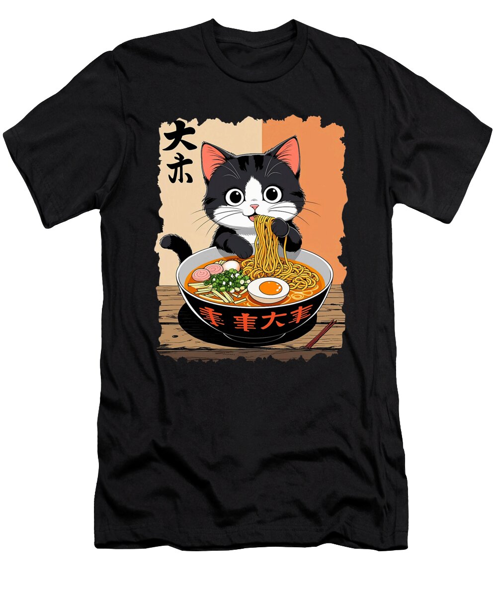 Cute Black Cat Eating Ramen Noodles Lover Cat Zyneu Gangd T-Shirt