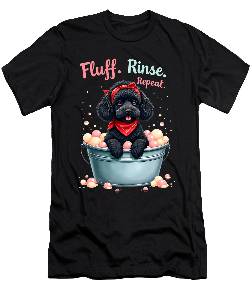 Cute Black Poodle Bubble Bath Dog Grooming Humor Sophie Eleanor T-Shirt