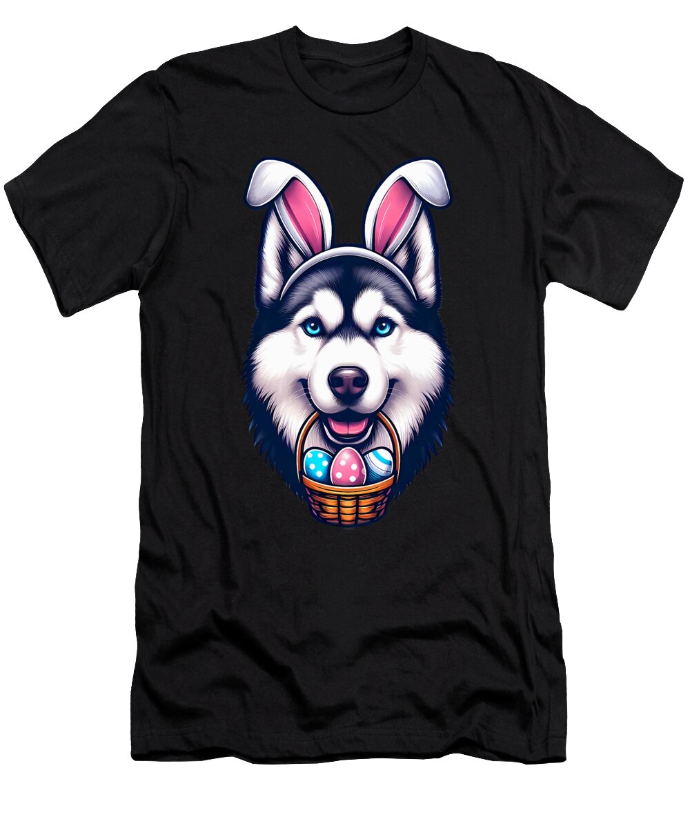 Cute Bunny Ear Siberian Husky Dog Easter Eggs Sophie Eleanor T-Shirt