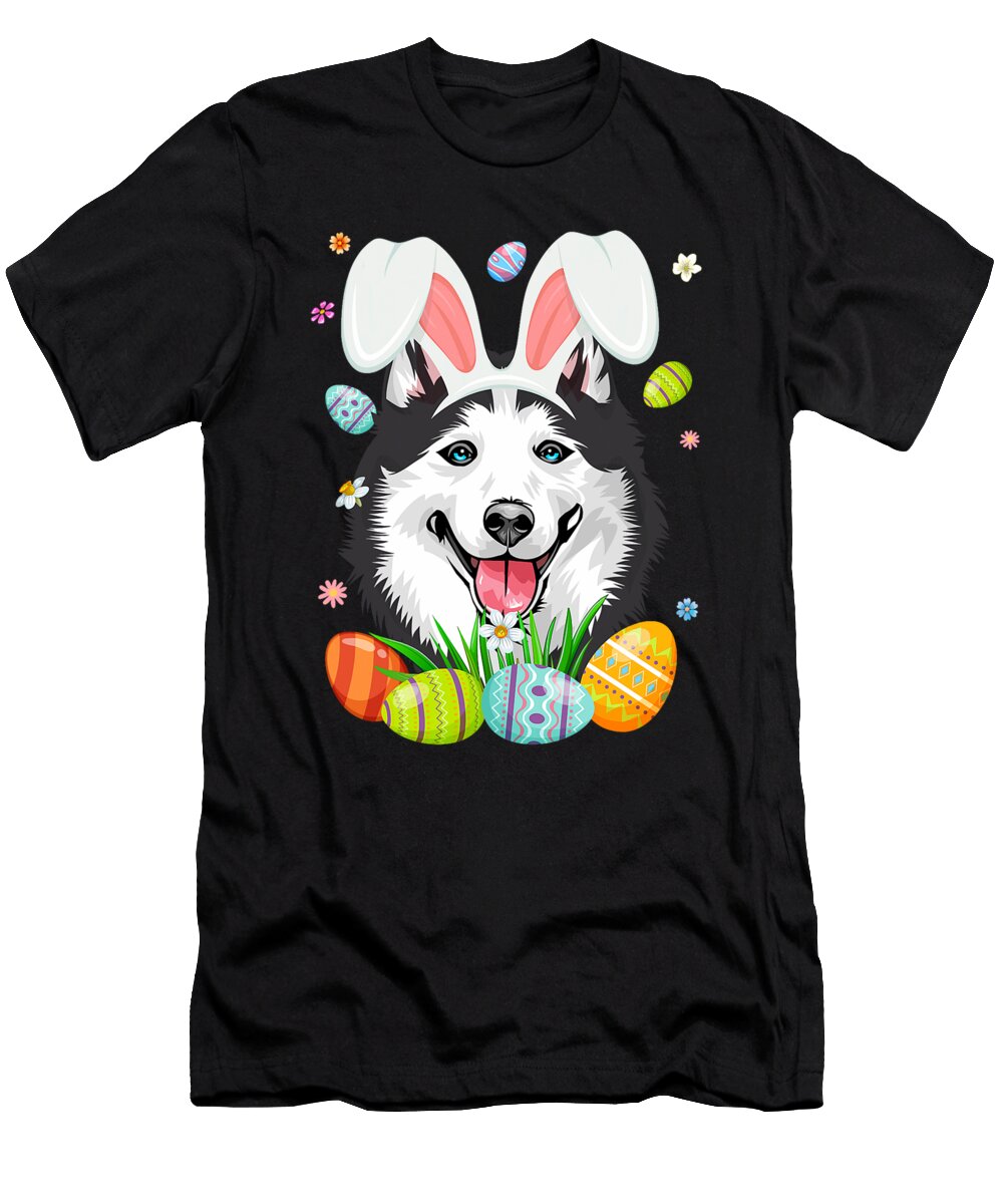 Cute Bunny Siberian Husky Dog Head Easter Egg Natalie Lidford T-Shirt