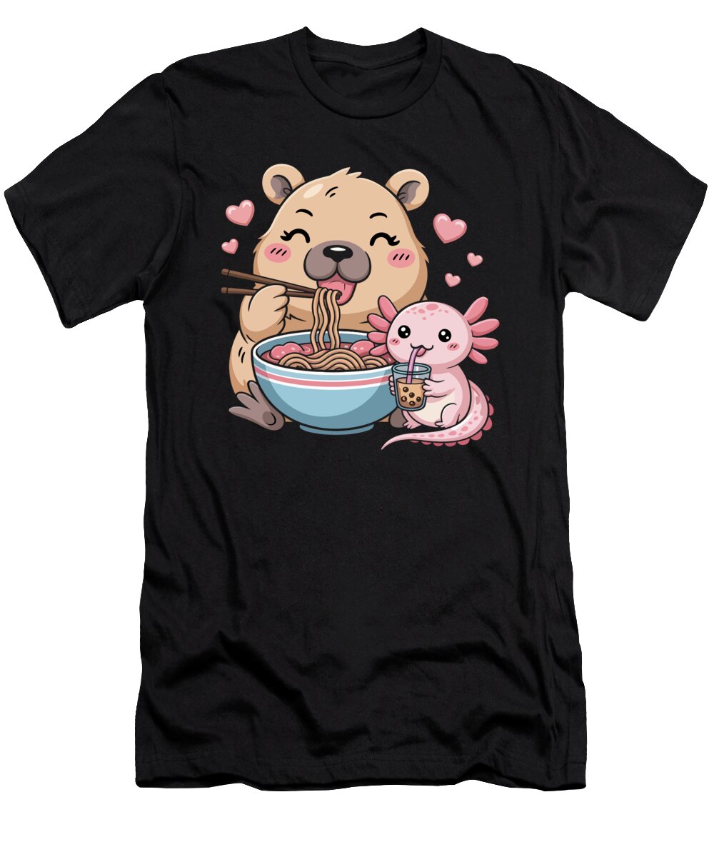 Cute Capybara and Axolotl Eating Together Joanna Redesiuk T-Shirt
