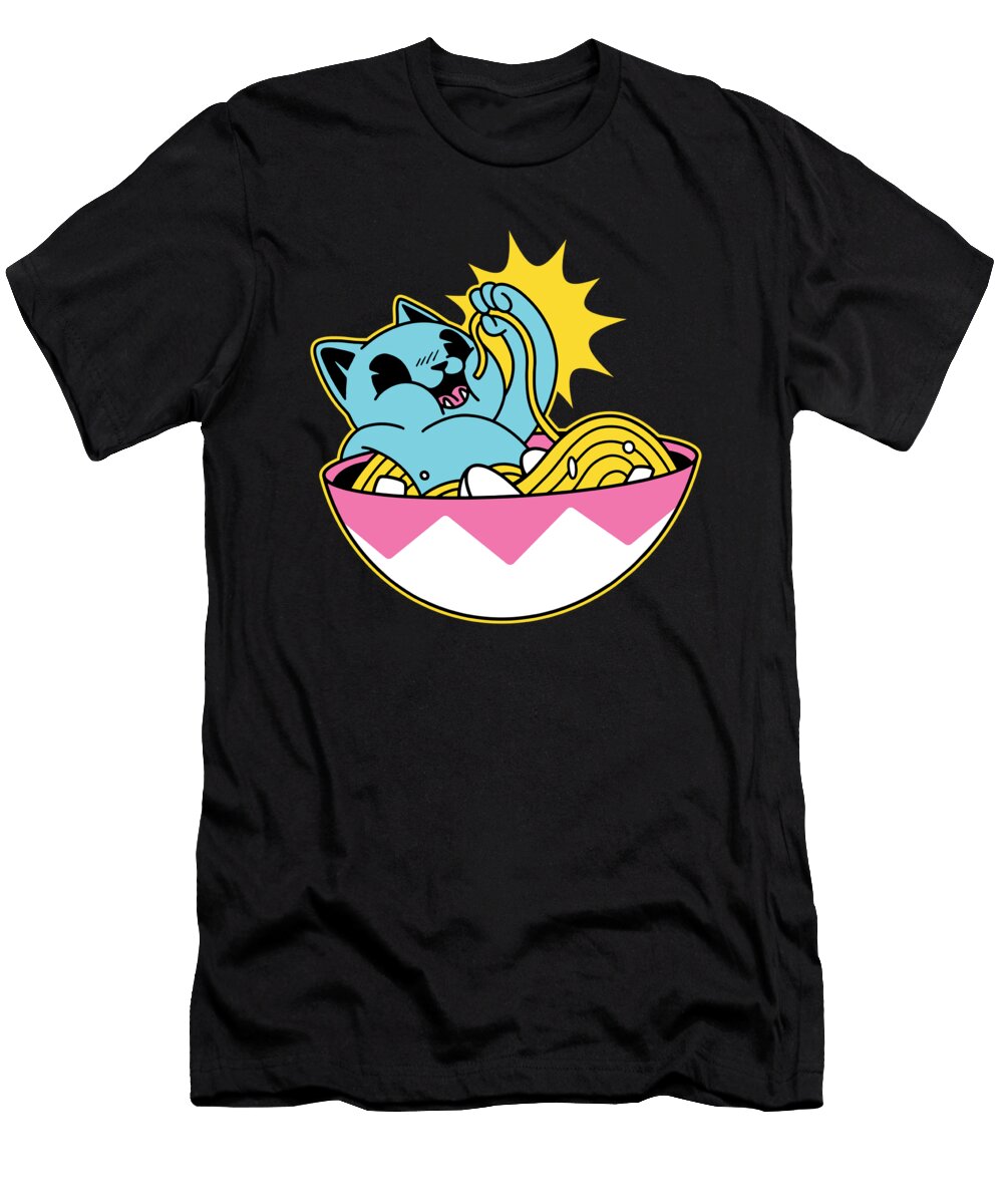 Cute Cartoon Cat Eating Ramen Noodles Chopsticks Designed By Vexels T-Shirt