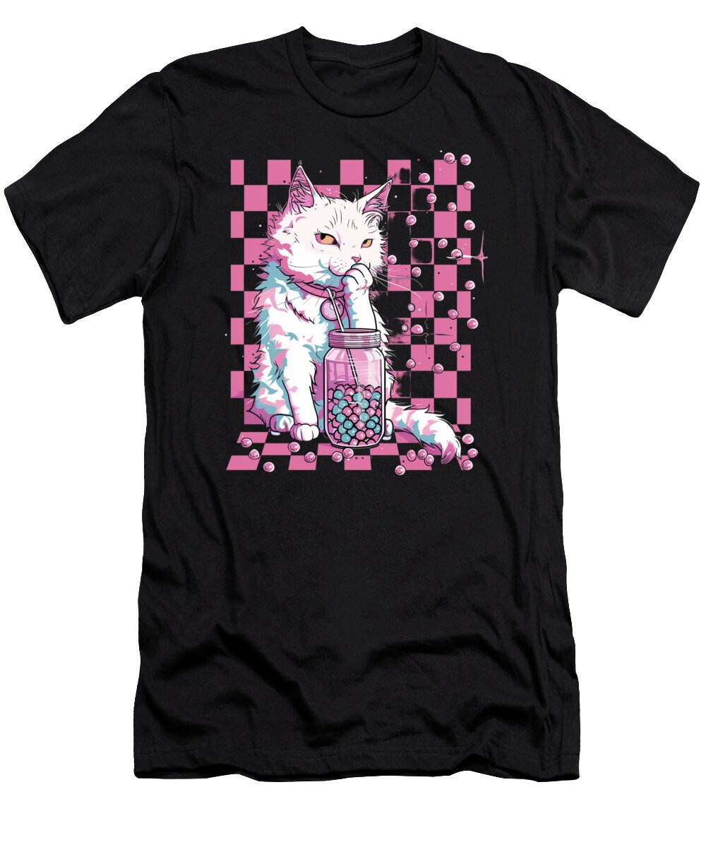 Cute Cat Bubble Tea Gif Douxie Grimo Art T-Shirt