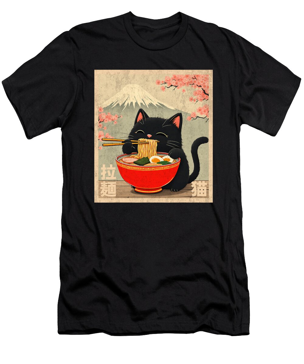 Cute Cat Eating Ramen Anime Cat Eating Ramen Zyneu Gangd T-Shirt