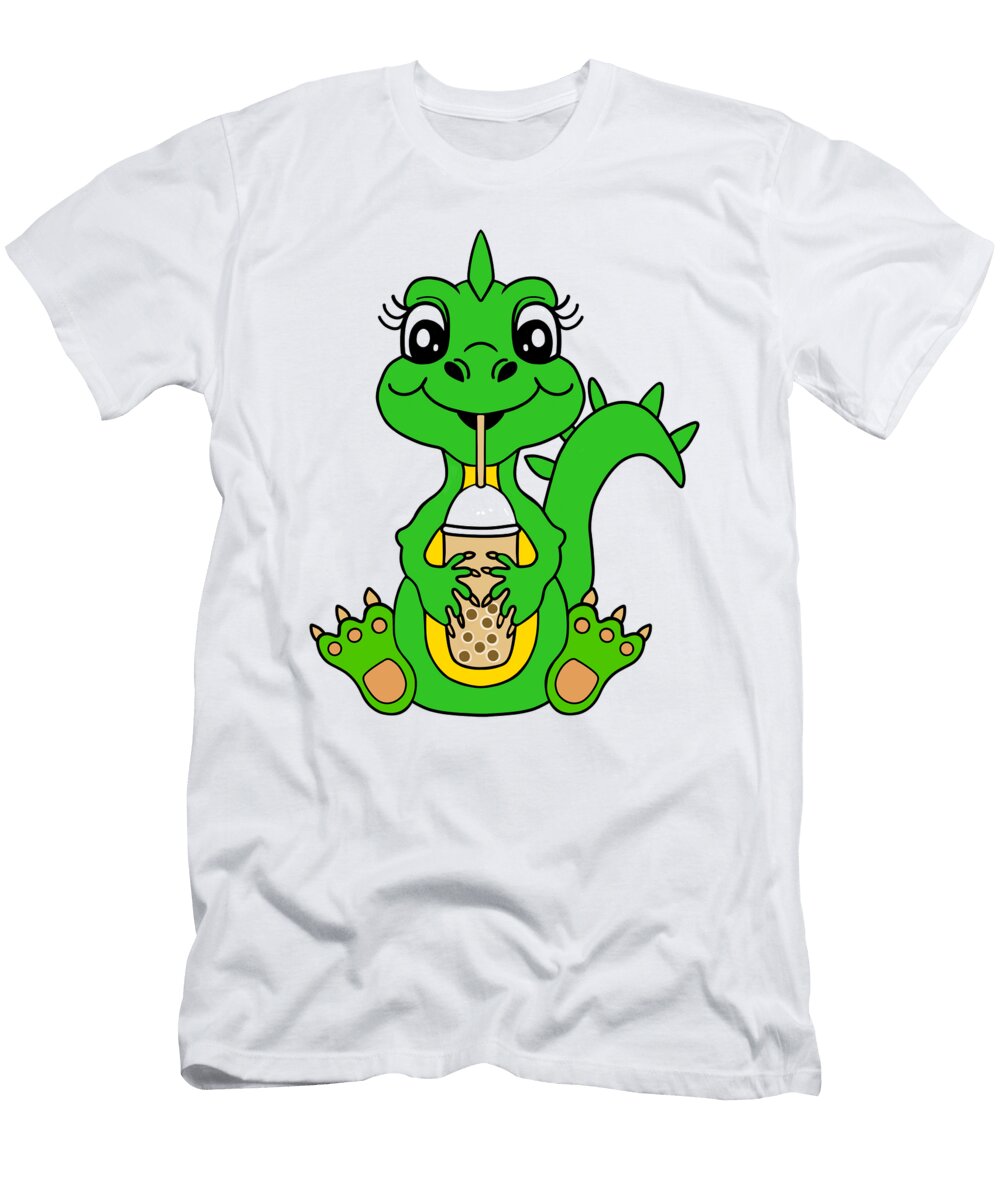 Cute Dinosaur Drinking Bubble Tea Sartoris Art T-Shirt