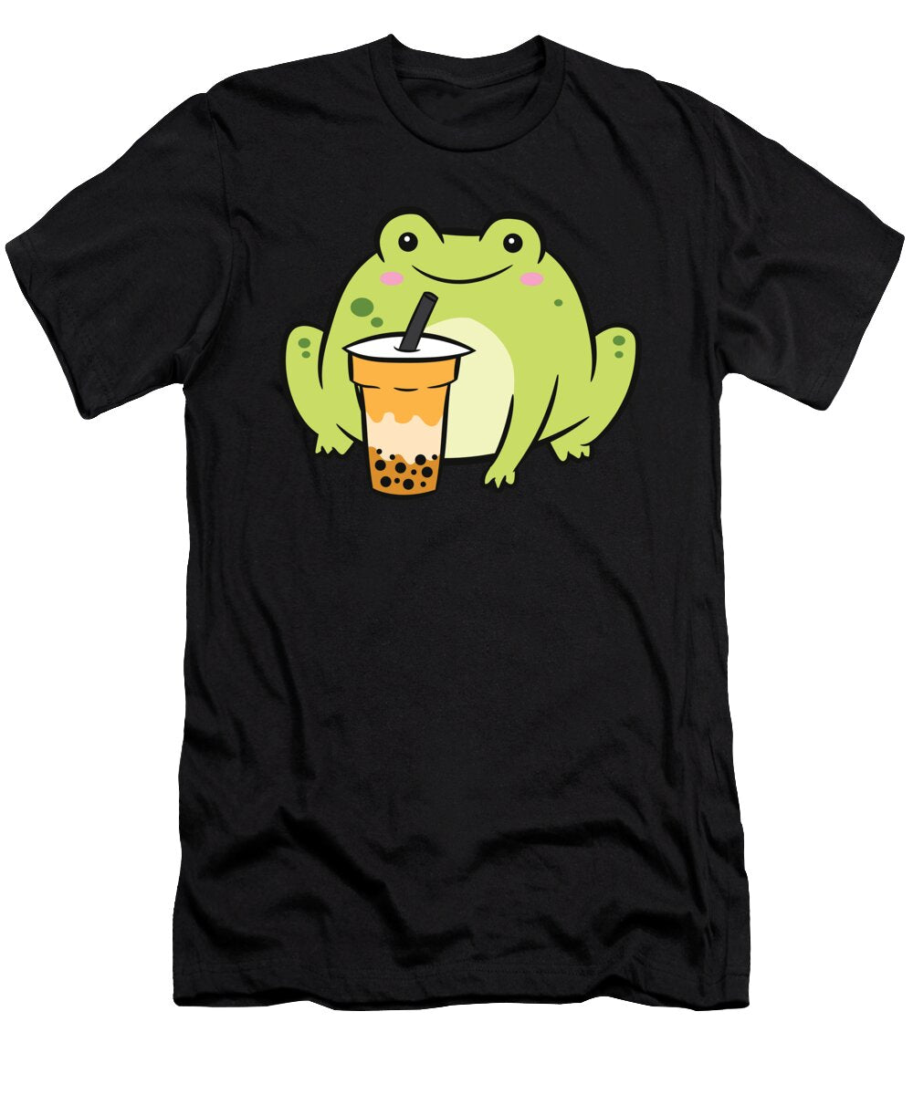Cute Frog Drinking Bubble Tea Funny Bubble Tea Eq Designs T-Shirt