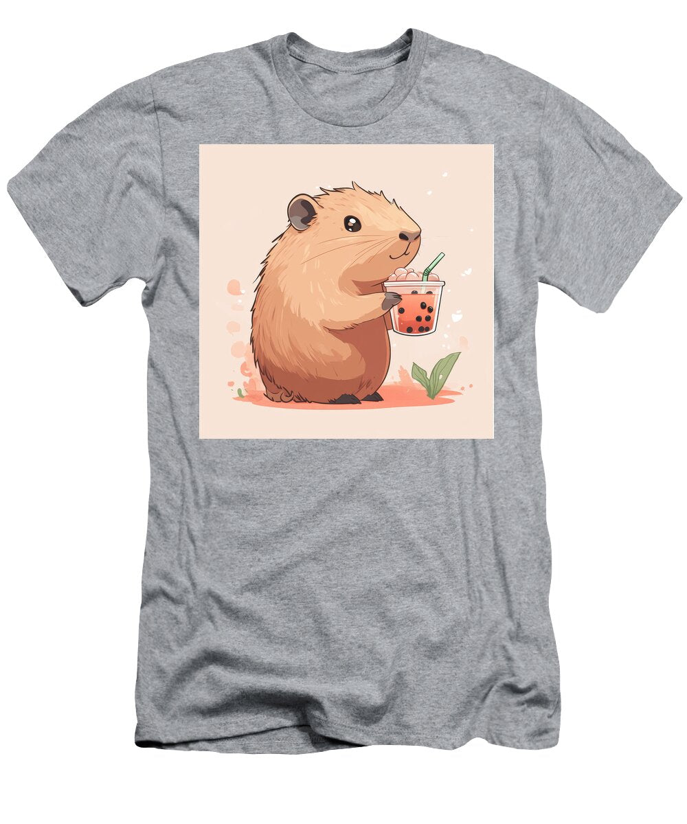 Cute Guinea Pig Holding Bubble Tea Maroon Stay T-Shirt