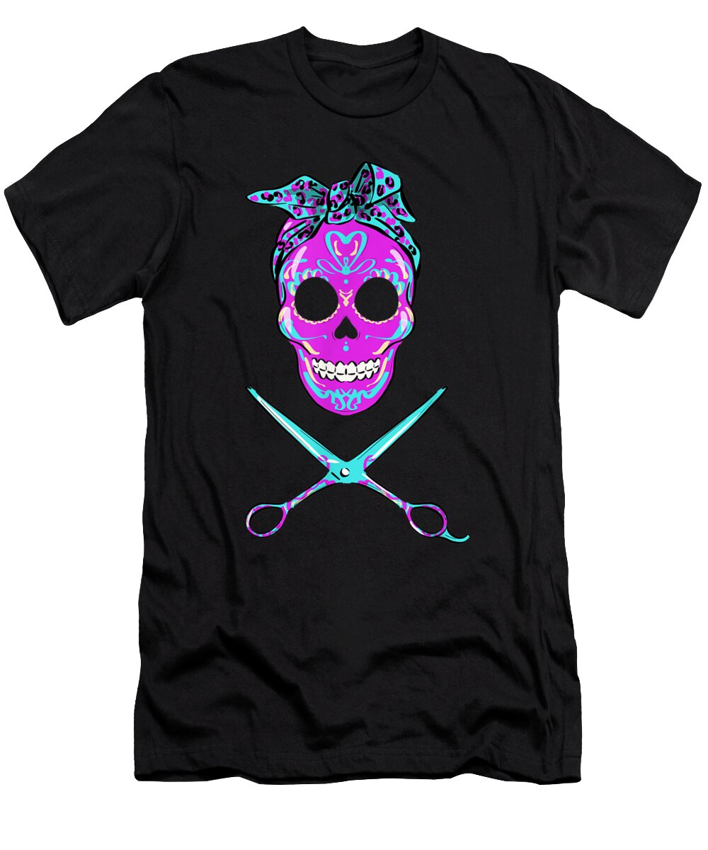 Cute Hairstylists Vintage Sugar Skull Hair Stylist Shannon Nelson Art T-Shirt