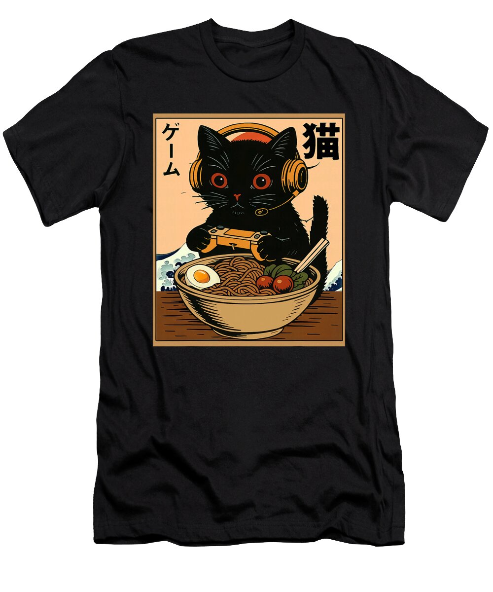 Cute Japanese Noodles Anime Cat Gamer for Zyneu Gangd T-Shirt