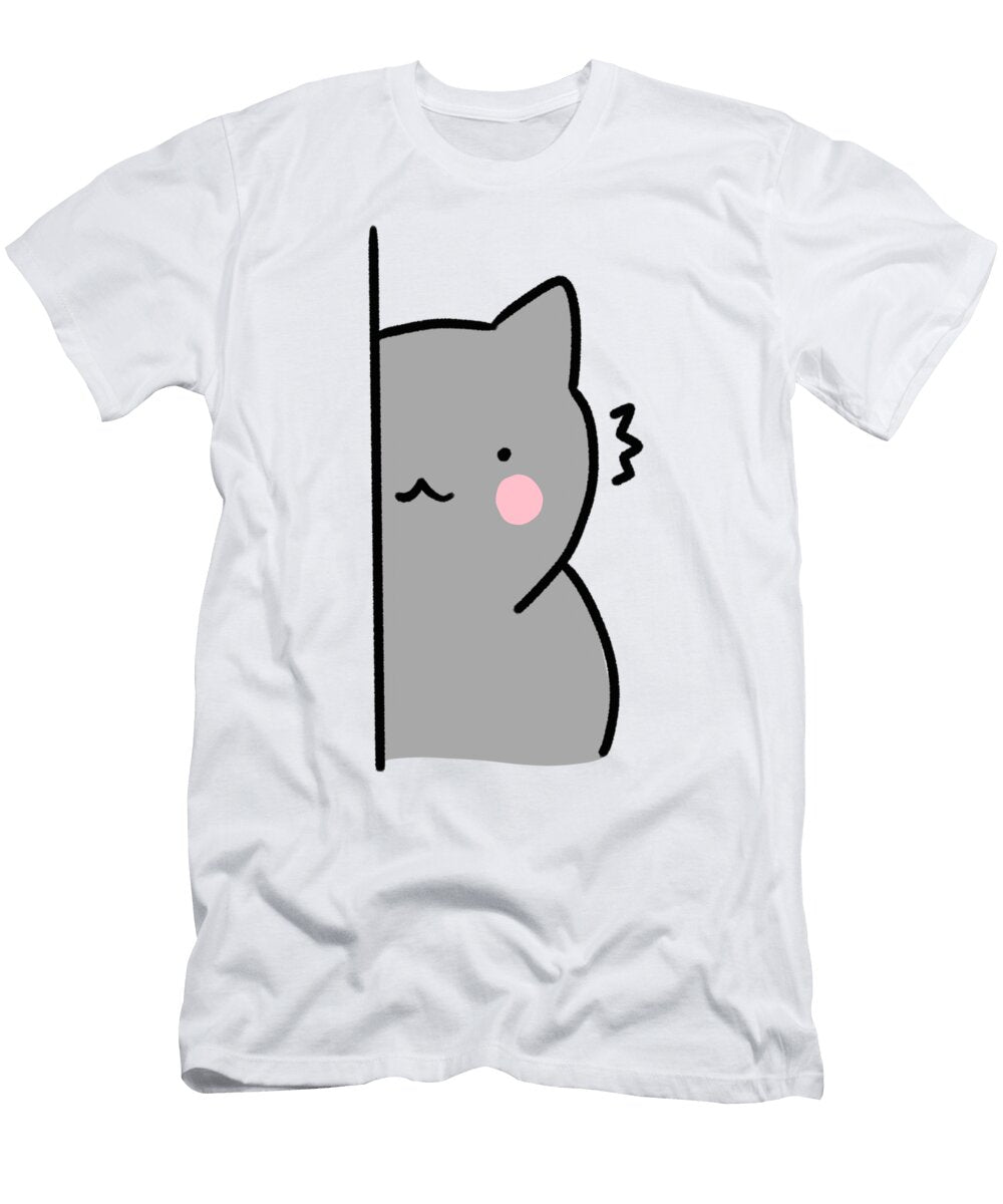 Cute Kawaii Cat Anime Cartoon Kitten Half Faced Licensed Art T-Shirt
