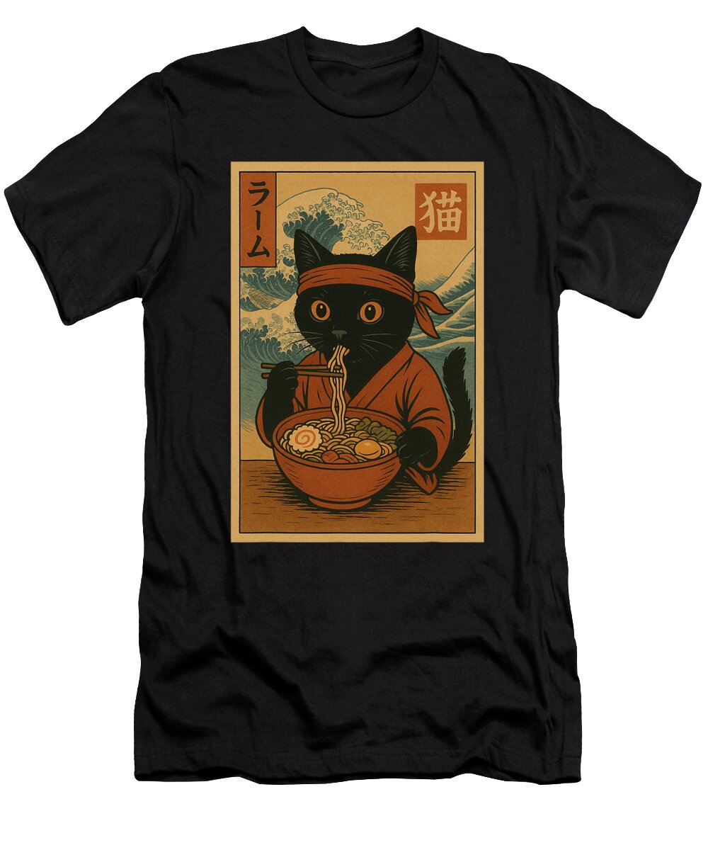 Cute Kawaii Cat Eating Ramen Japanese Food and Zyneu Gangd T-Shirt