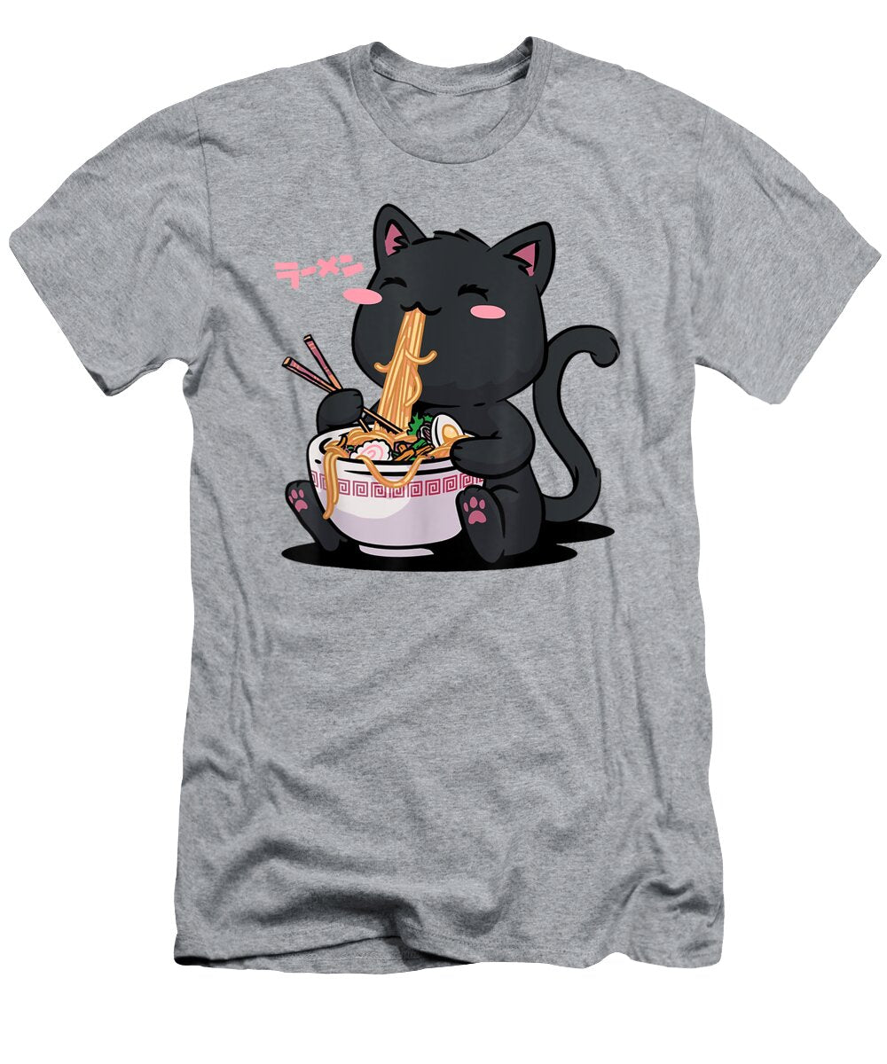 Cute Kawaii Cat Ramen Noodles Anime Black Cat Japanese Harper Adagra T-Shirt