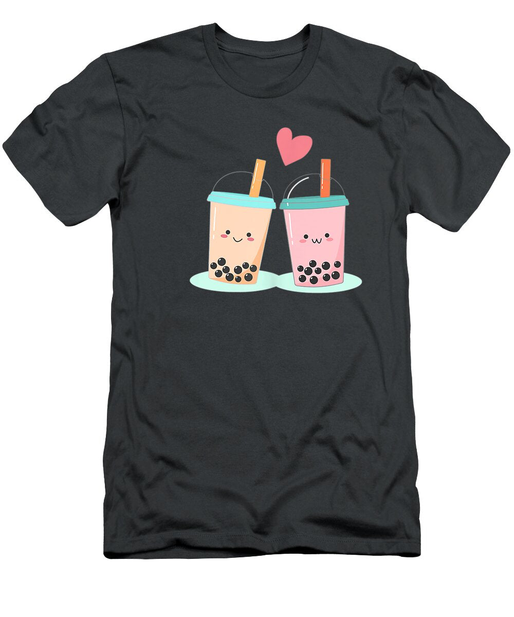 Cute Kawaii Couple Bubble Boba Milk Tea Lover Black T-Shirt
