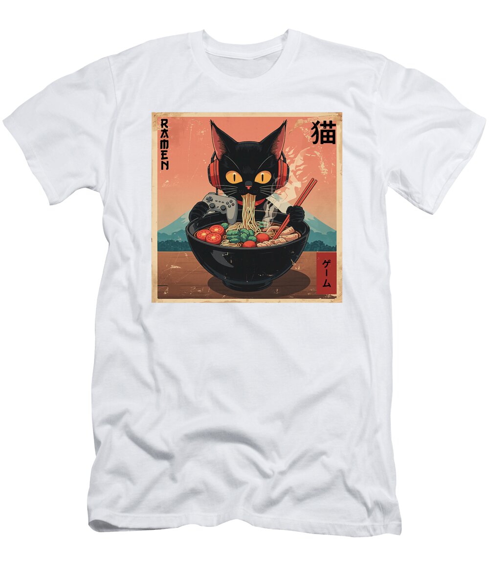 Cute Kawaii Gamer Cat Funny Ramen Retro Japanese Zyneu Gangd T-Shirt