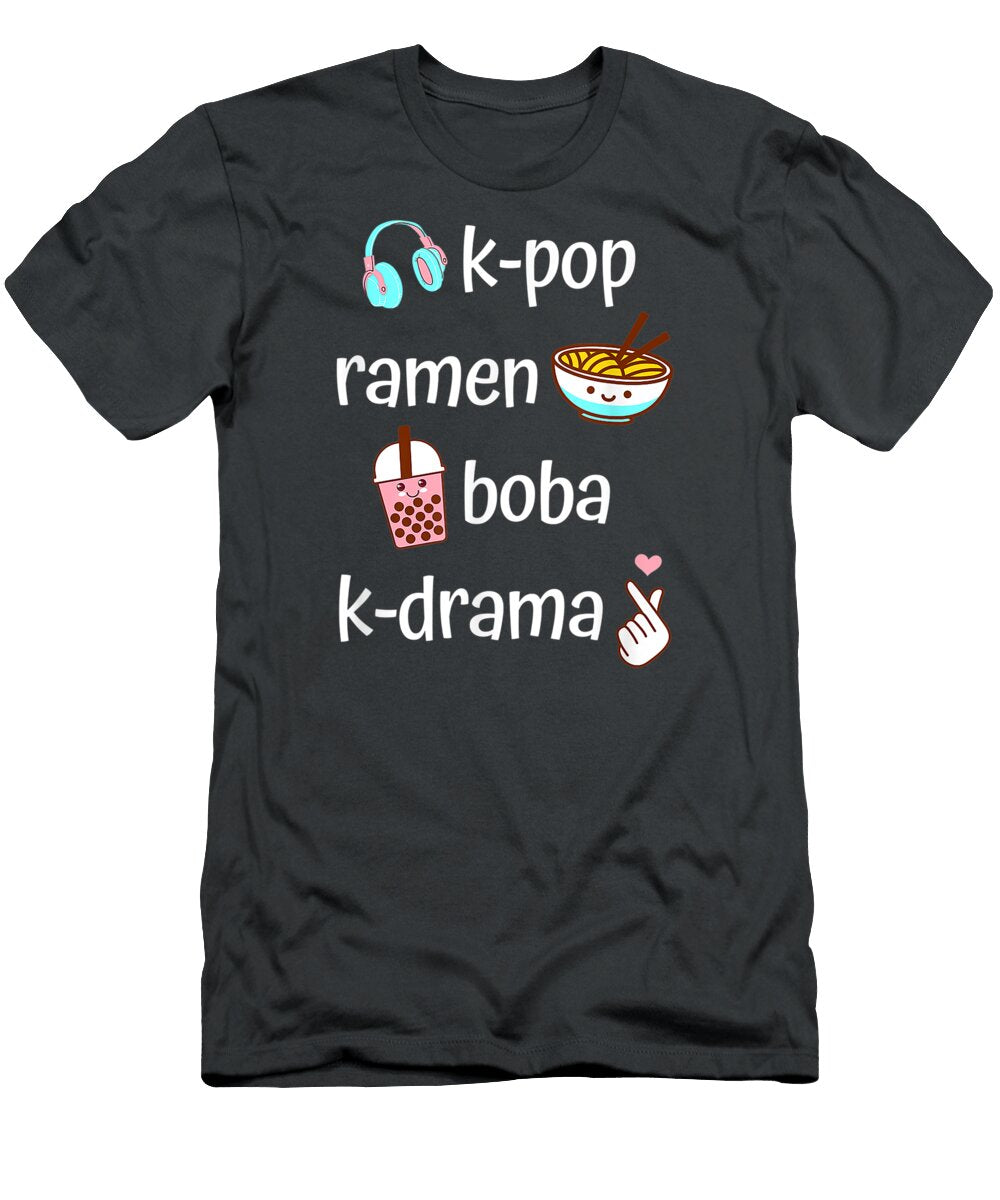 Cute Kawaii Kpop Ramen Boba Bubble Tea Kdrama Lover Black T-Shirt