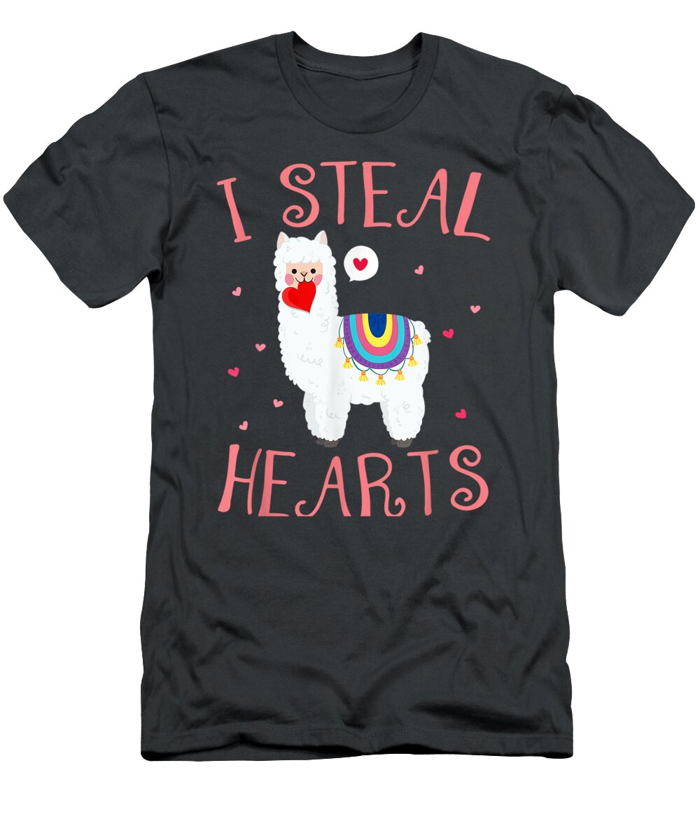 Cute Llama Alpaca I Steal Hearts Valentines Day Amberx Smith T-Shirt