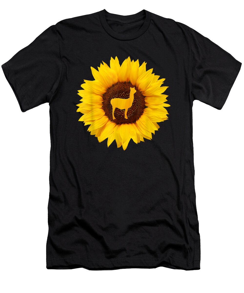 Cute Llama Gift for Women Men Alpaca Animal Sunflower Lover Cute Gift Ezone Prints T-Shirt