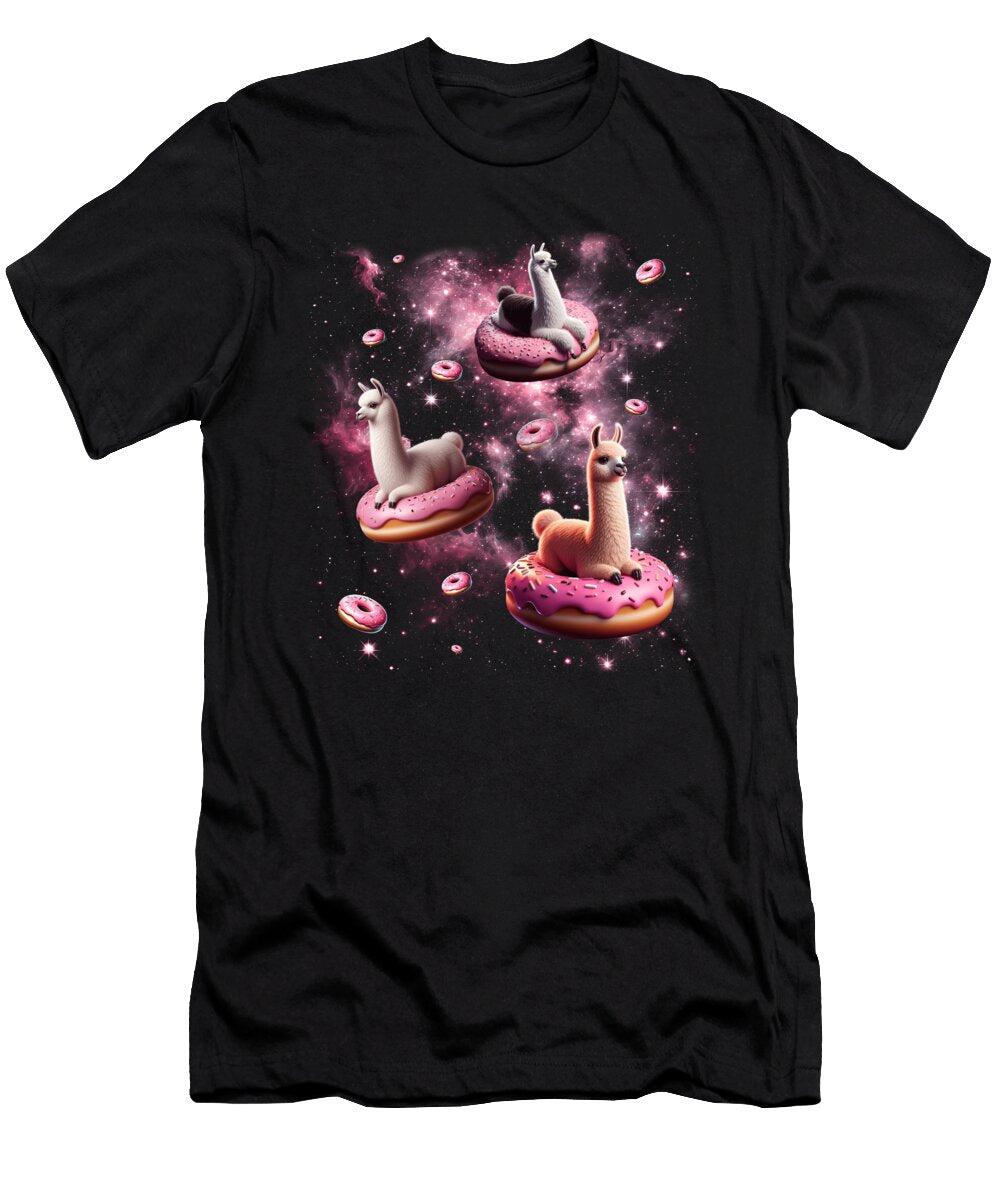 Cute Llama Riding Donut Space Galaxy Alpaca Lover Job T-Shirt