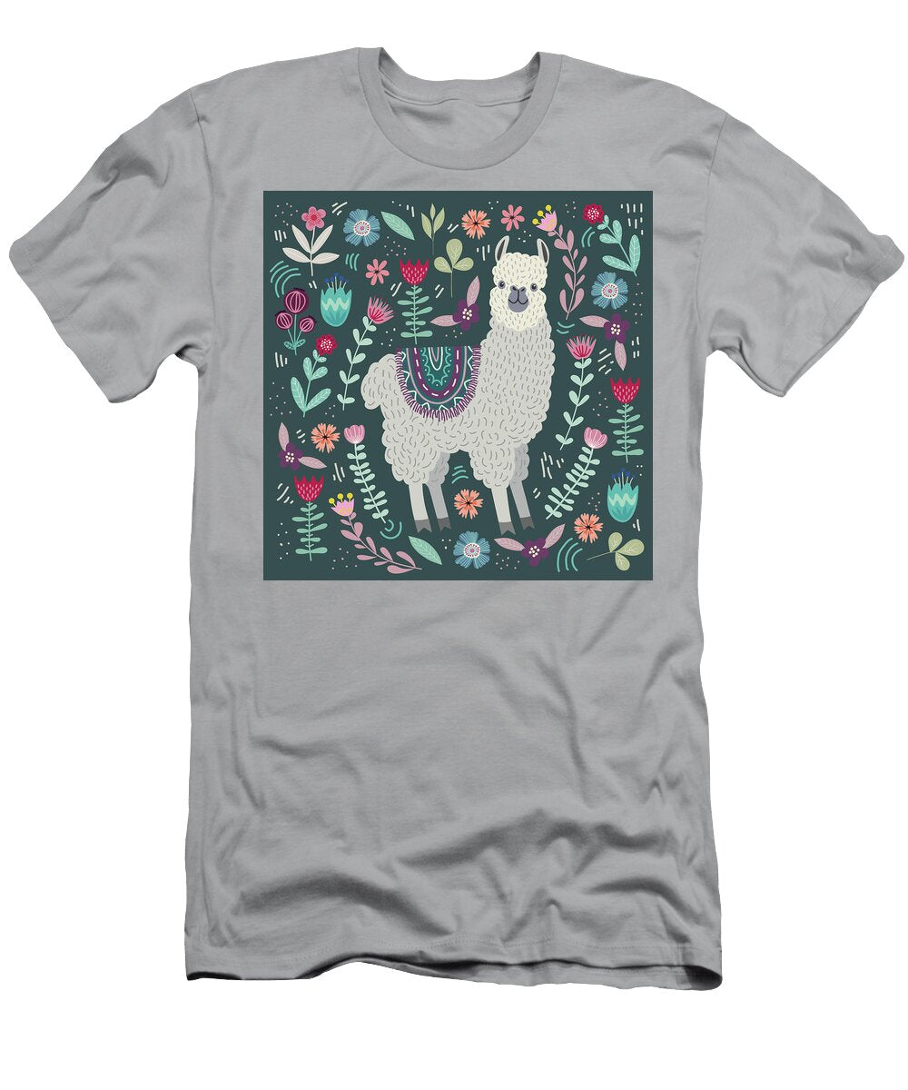 Cute Llama with Floral Elements Hand Drawing Flat Doodles Illustration Julien T-Shirt