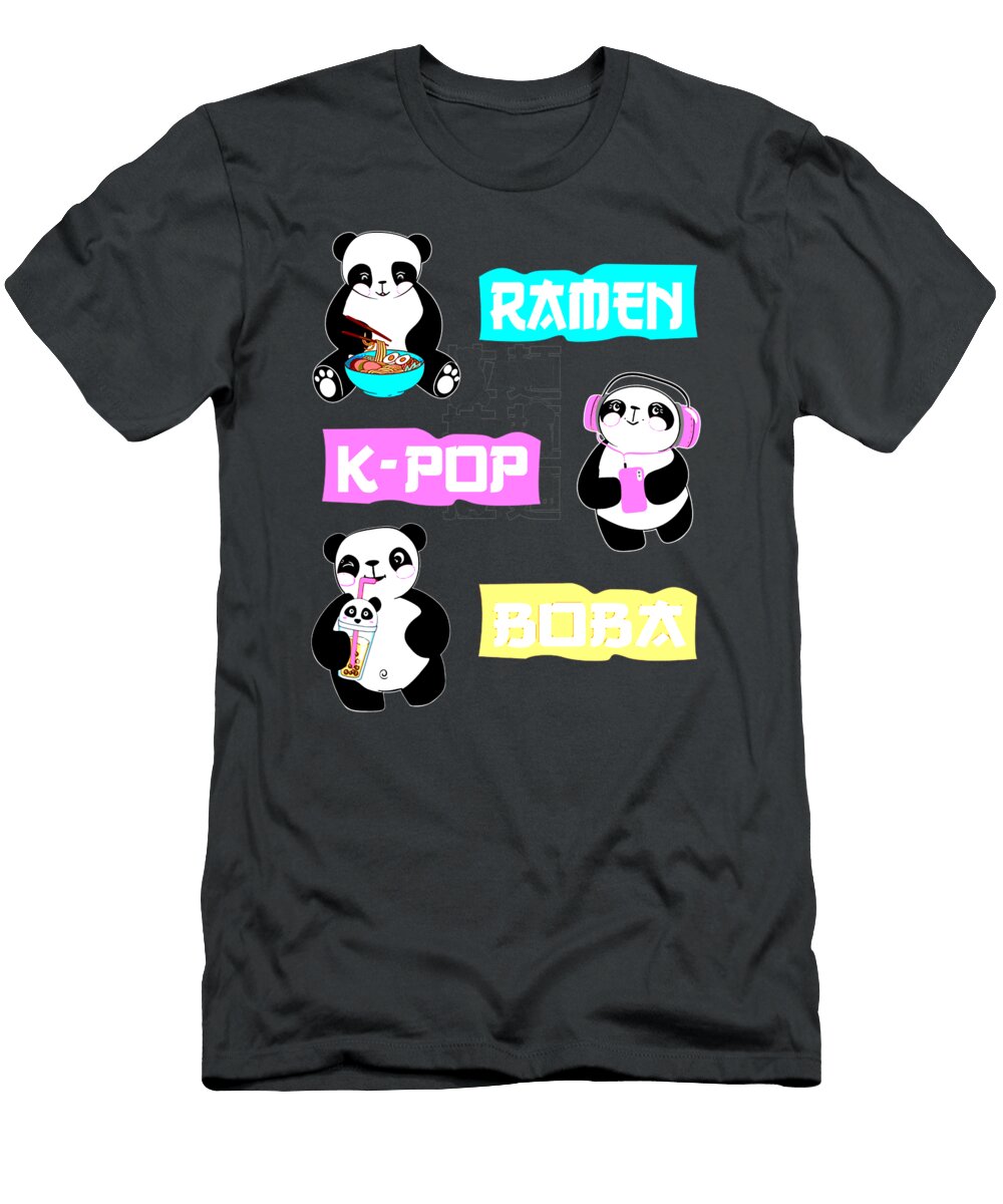 Cute Panda Anime Ramen K Pop Boba Bubble Tea Women Anime Pullover Seyed Leeann T-Shirt