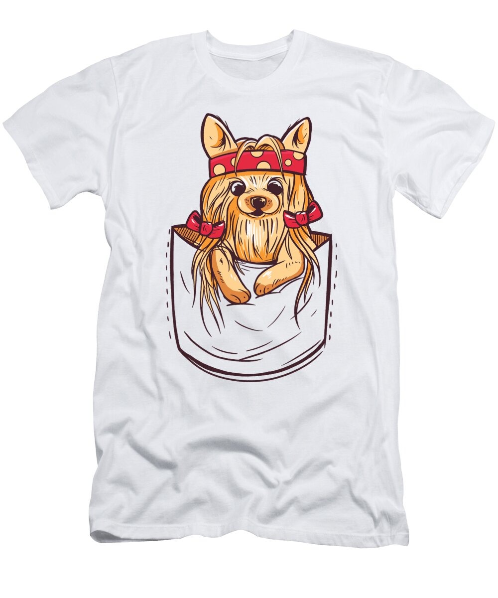 Cute Pocket Female Yorkie Dog with Bandana Licensed Art T-Shirt