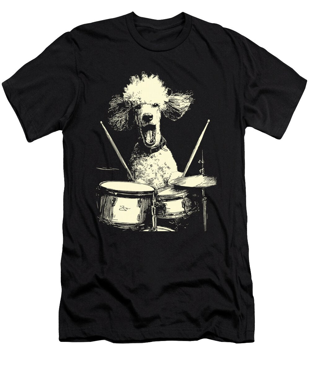 Cute Poodle Playing Drums Funny Music Dog Studi Alex T-Shirt