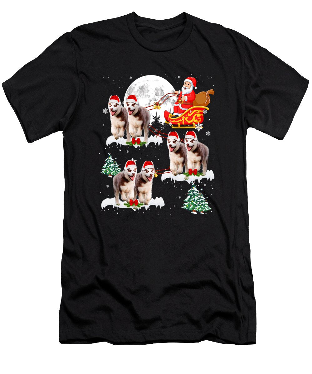 Cute Reindeer Husky Dogs Pulling Santa Sled Sophie Eleanor T-Shirt