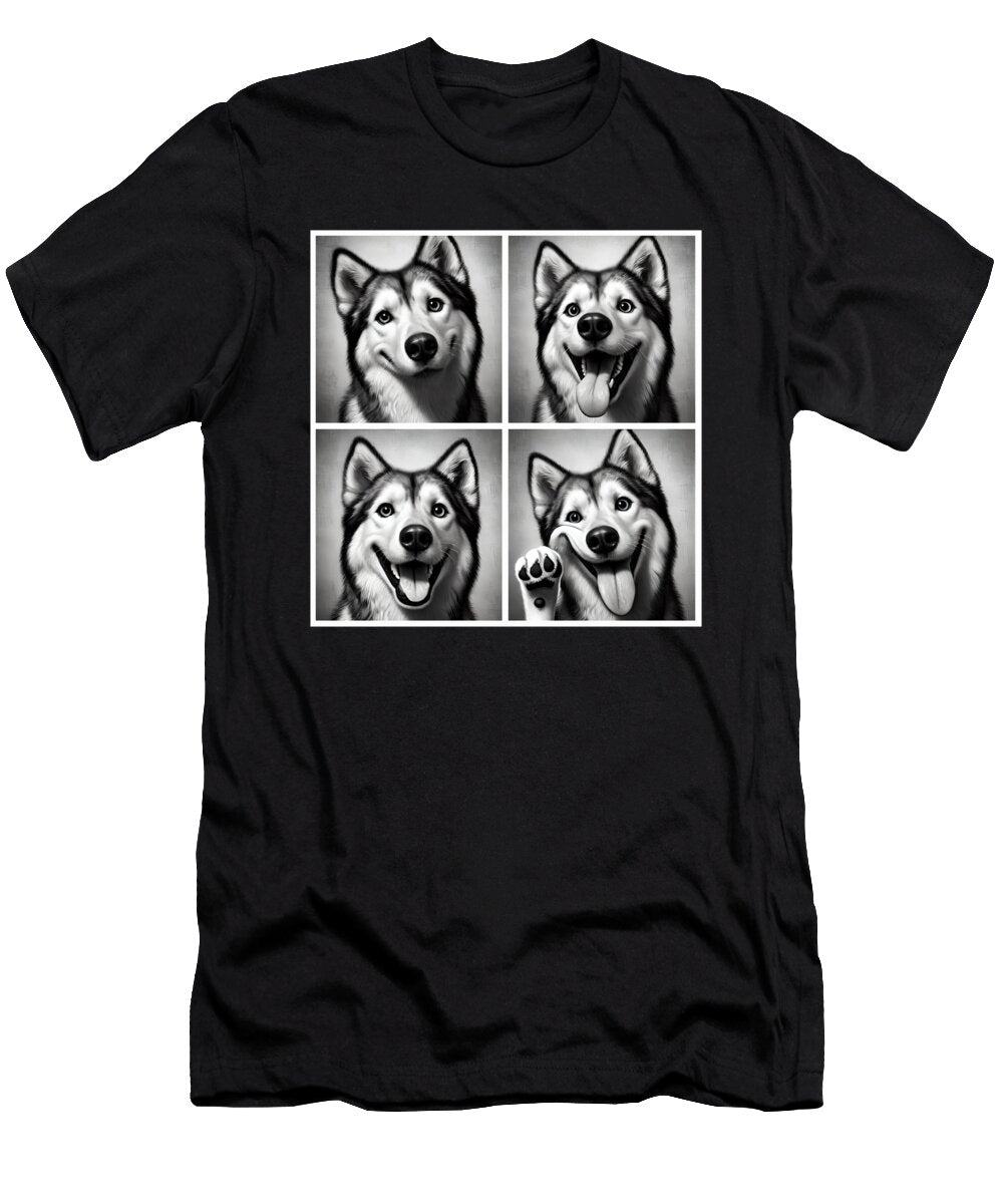 Cute Siberian Husky Selfie Photo Funny Photobooth Dog Lover Job T-Shirt