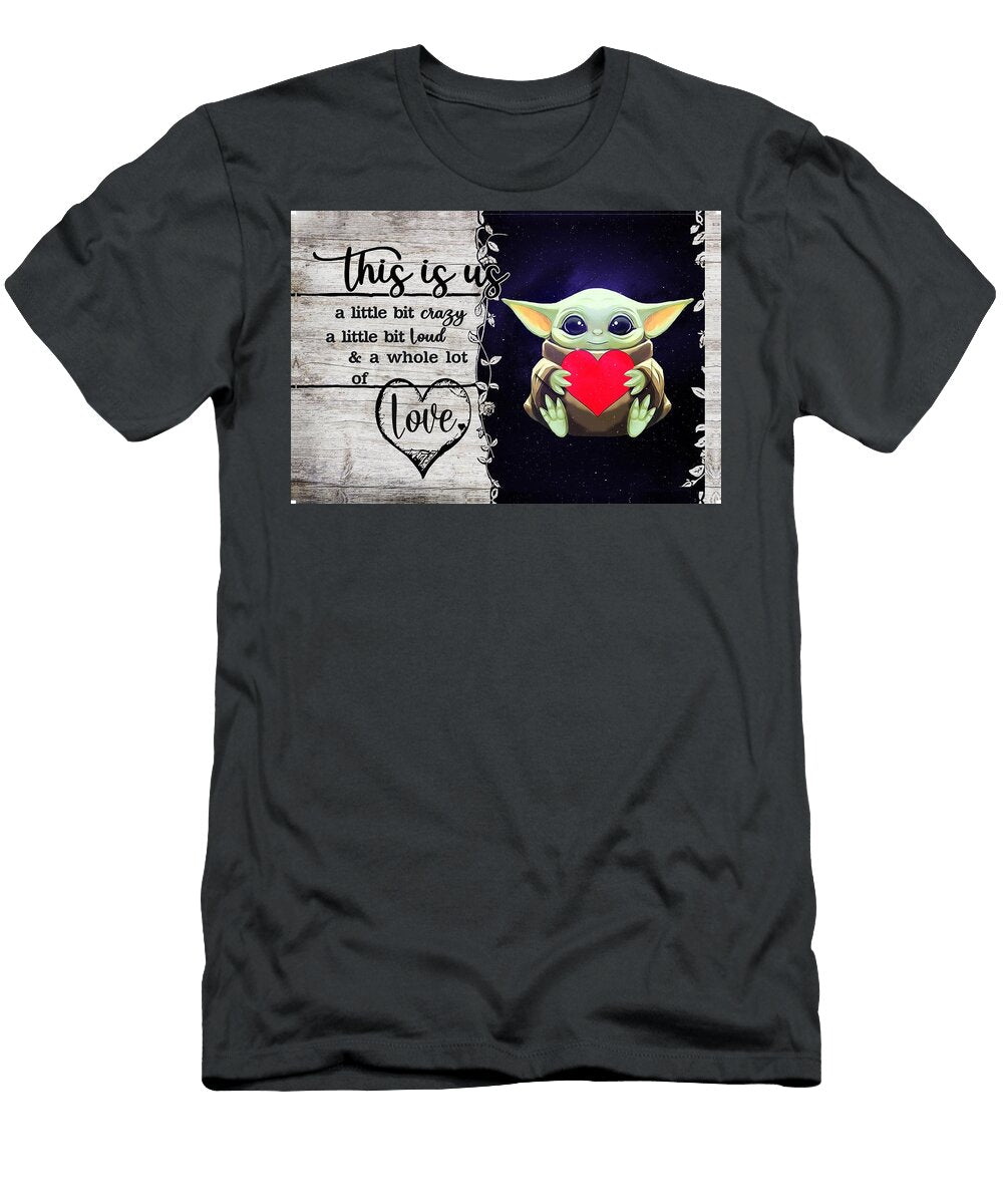 Cute Space Creature Holding Heart with Rustic Family Love Quote Design Antoine Mitchell T-Shirt