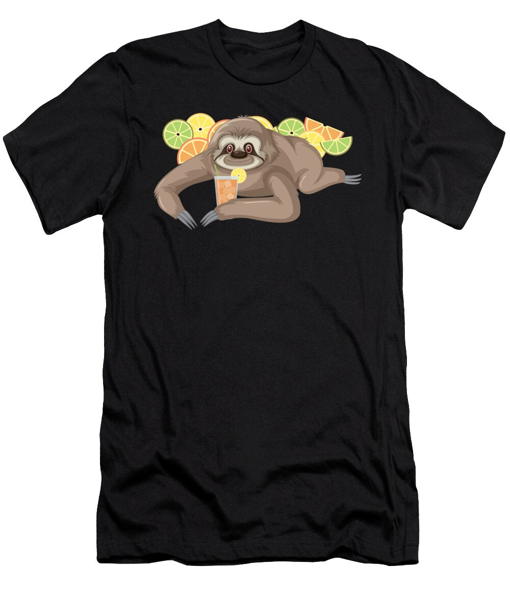 Cute Summertime Beach Vacation Citrus Lemonade Tea Drinking Sloth Thomas Larch T-Shirt