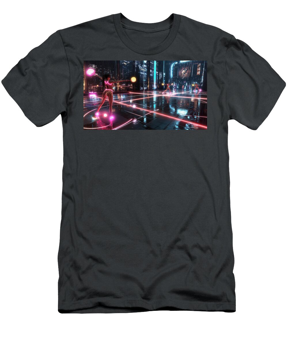 Cyberpunk Neon Pickleball Match Evie Carrier T-Shirt