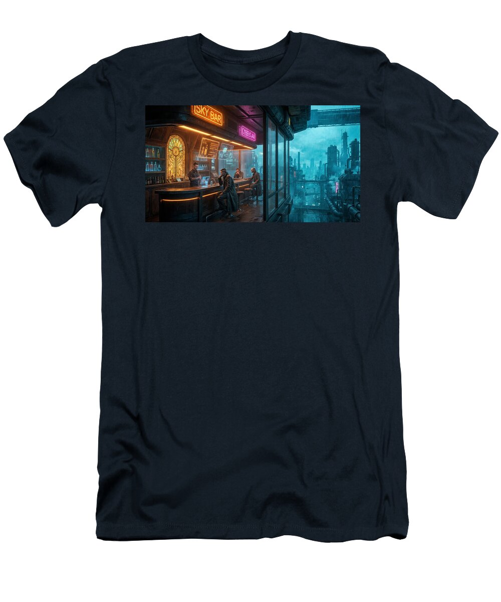Cyberpunk Rooftop Bar At Night Mango Art T-Shirt
