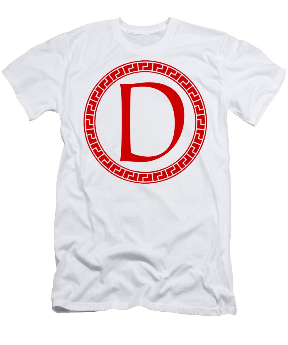 D Surrounded By Fret Wreath Red Custom Home Fashions T-Shirt