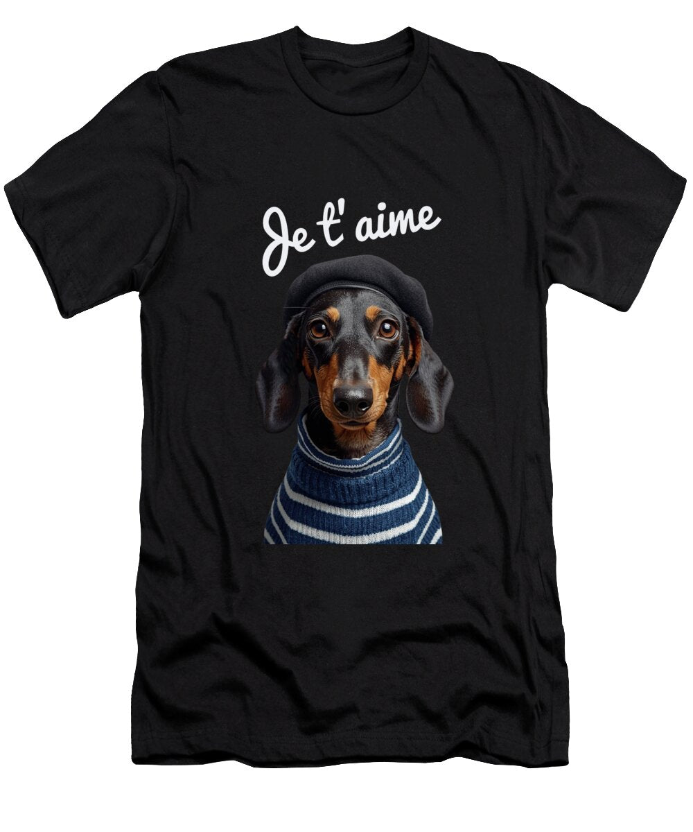 Dachshund with Beret and Sweater Johanna Virtanen T-Shirt