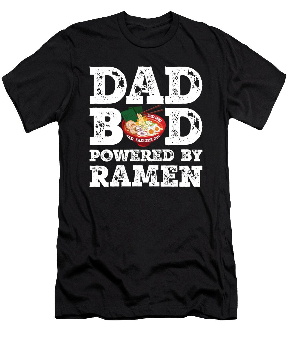Dad Bod Powered By Ramen Father Figure Gifts Idea with Funny Graphic for Food Lovers Orange Pieces T-Shirt