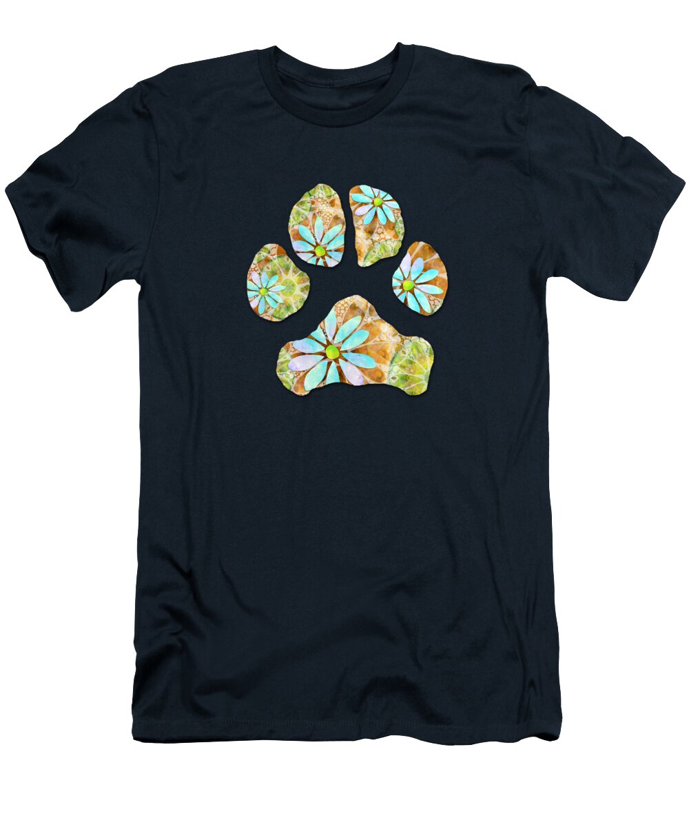 Dancing Daisies Dog Paw Art Sharon Cummings T-Shirt