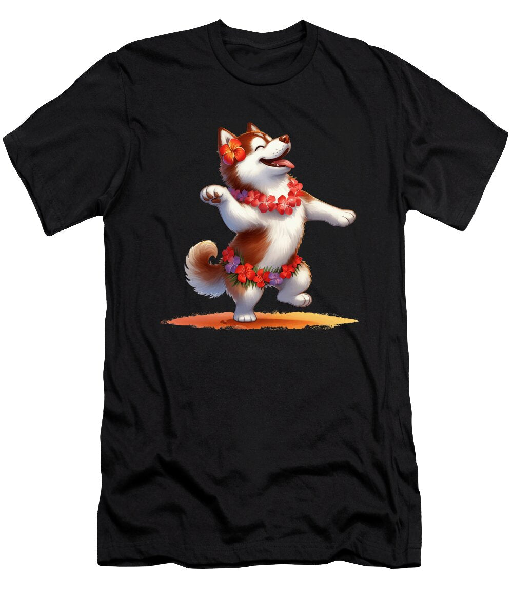 Dancing Hawaiian Siberian Husky with Tropical Sophie Eleanor T-Shirt