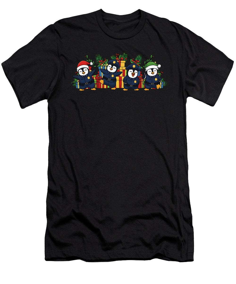 Dancing Police Officer Penguins Christmas Cop Natalie Lidford T-Shirt