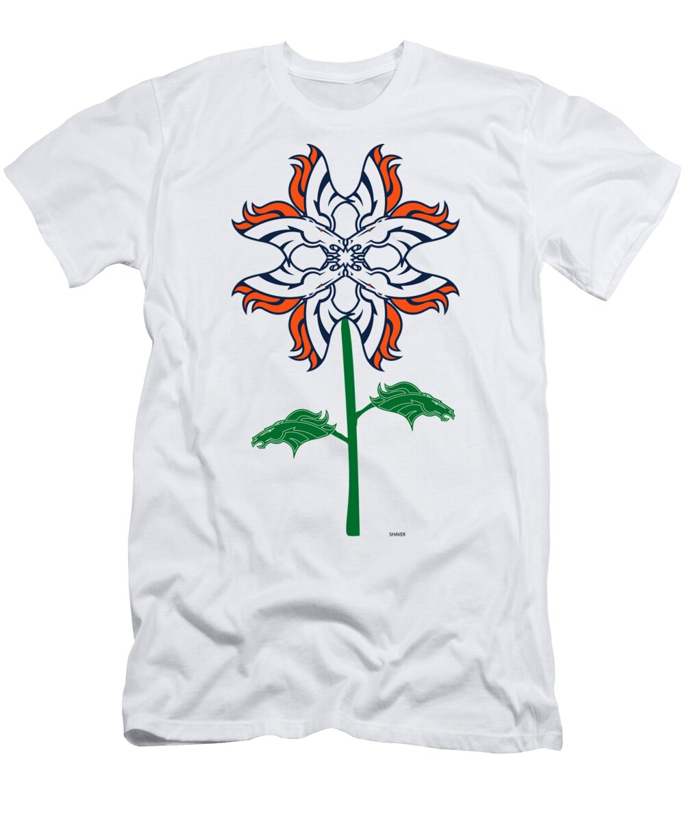 Denver Broncos NFL Football Team Logo Flower Art Steven Shaver T-Shirt