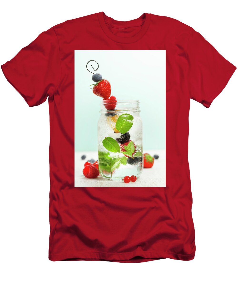 Detox Fruit Infused Flavored Water Fresh Summer Fruits on Metal Natalia Klenova T-Shirt