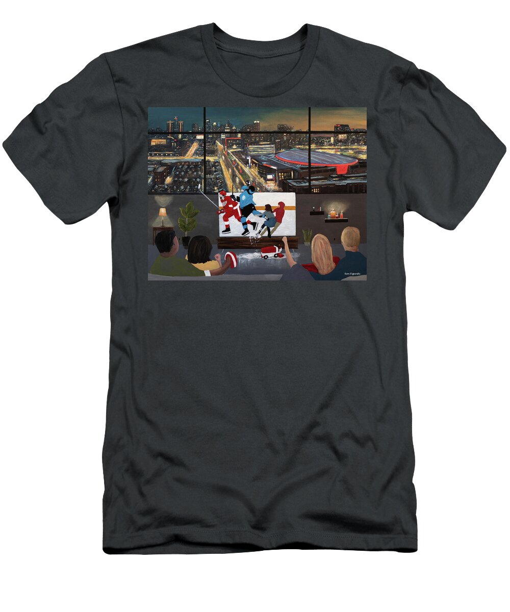 Detroit Red Wings Hockey Painting Ken Figurski T-Shirt