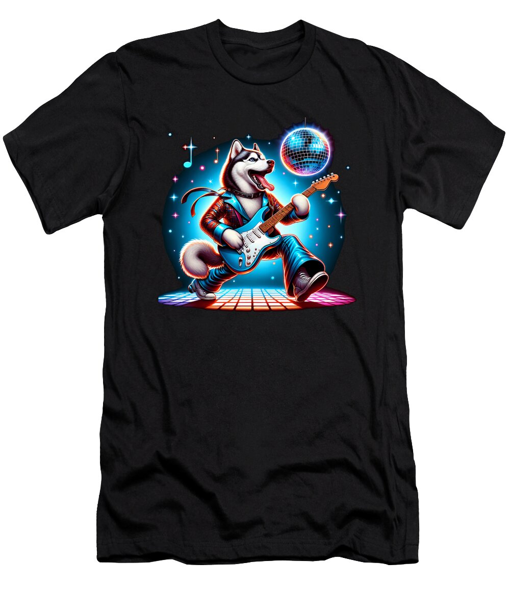 Disco Ball Guitar Husky Dog Men Women Kids Zyneu Gangd T-Shirt